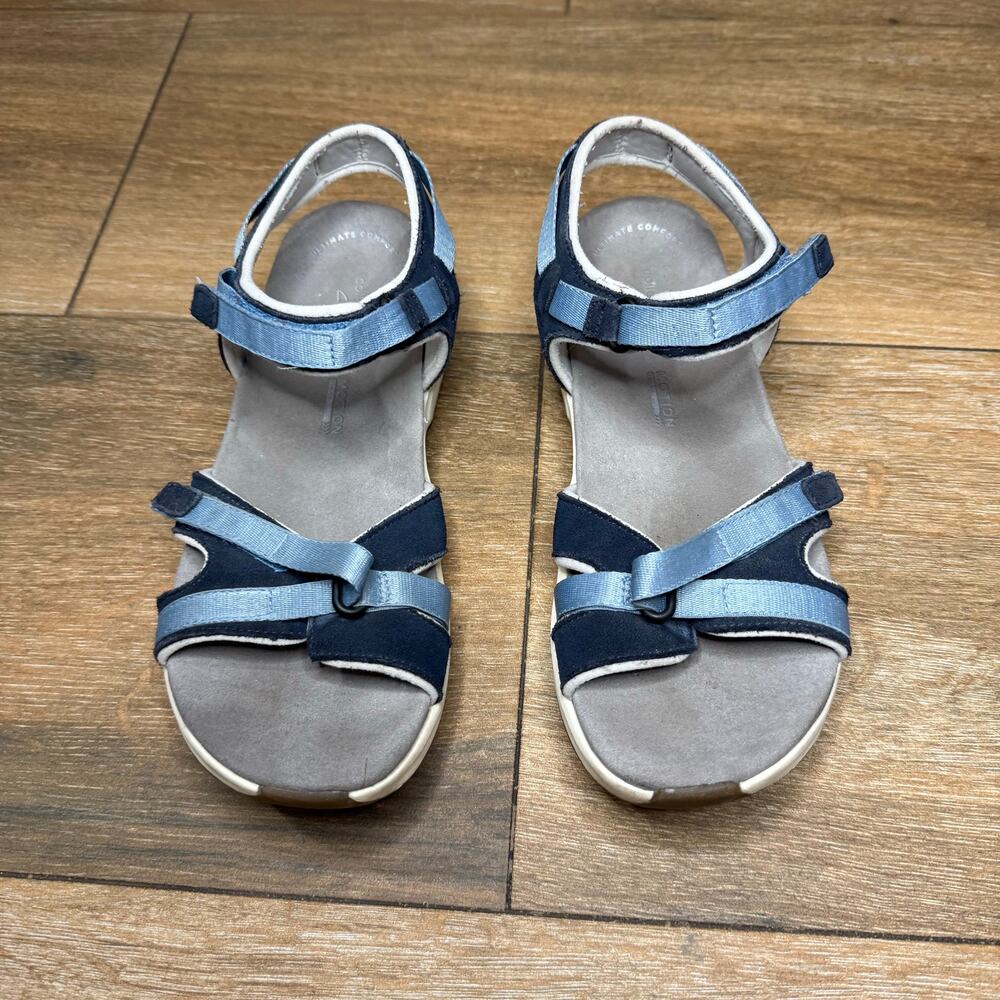 Clarks Sandals Women's 8 .5 M Blue Solan Drift Adjustable Strap Comfort Shoes